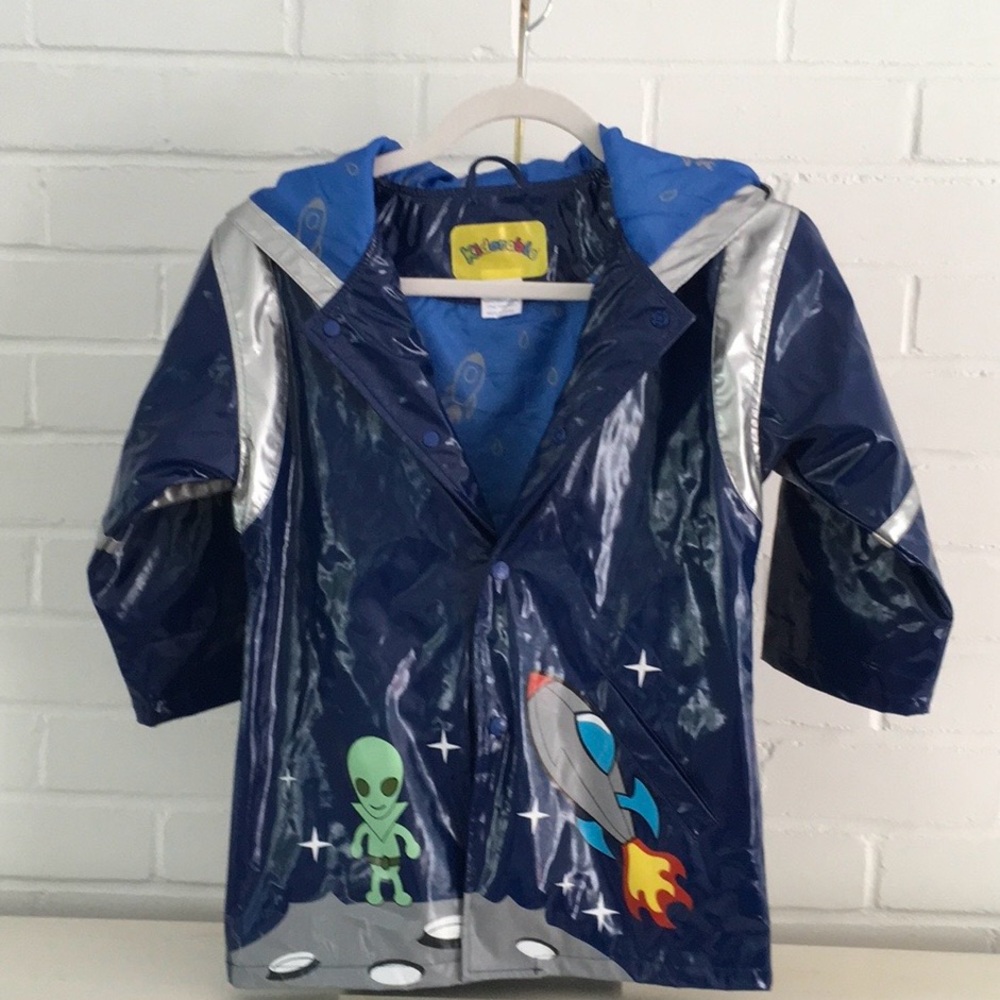 Boys Unisex Kidorable Colorful Rocket Theme Hooded Raincoat size 5/6